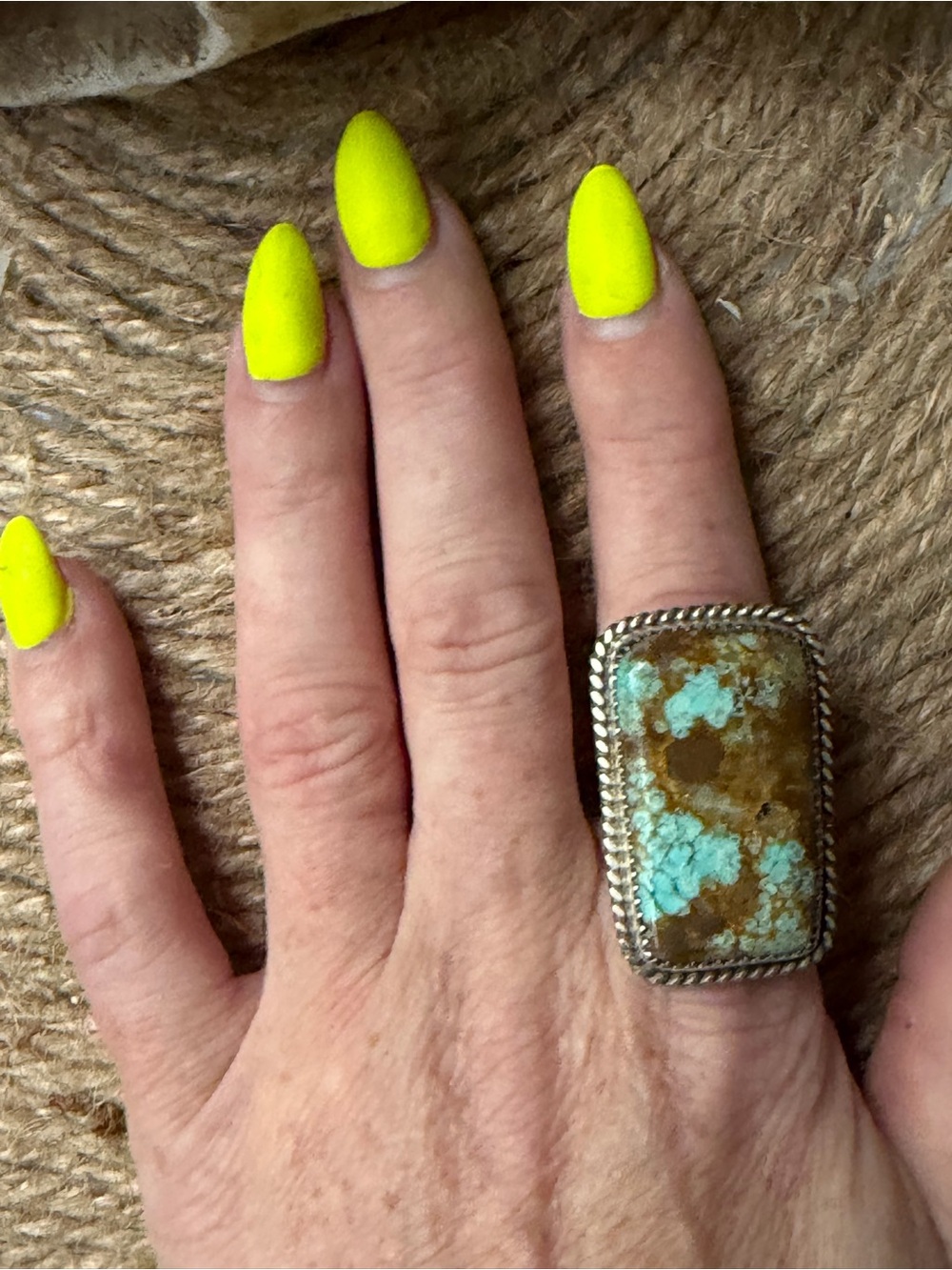 Leslie Nez Navajo Number Eight Turquoise, Rectangular Statement Ring - Picture 5 of 11